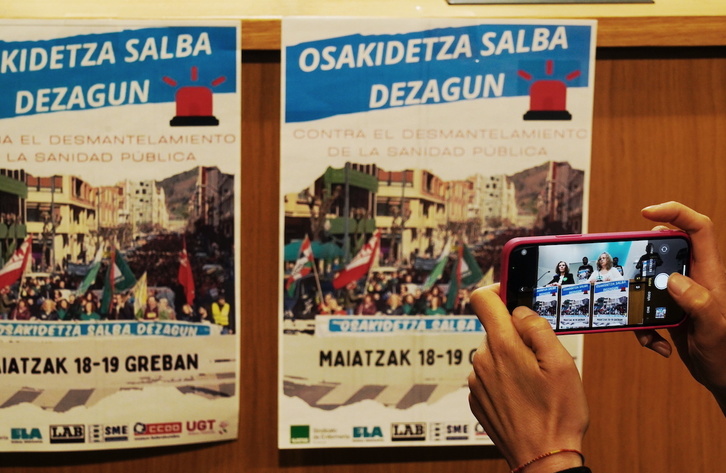 Los sindicatos Satse, ELA, LAB, SME, CCOO y UGT han comparecido para reflexionar sobre la grave situación de Osakidetza y anunciar movilizaciones.