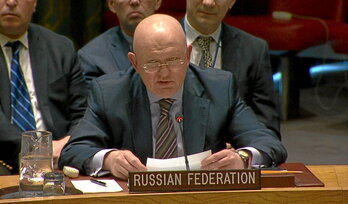 Vassily Nebenzia, en una intervención de 2018 ante el Consejo de Seguridad de la ONU.
