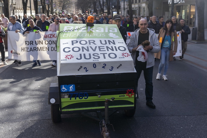 Movilización de trabajadores de EMB en Bilbo, hace dos semanas.
