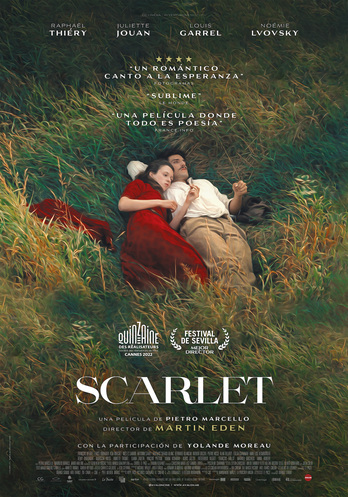 Cartel con Juliette Jouan y Louis Garrel tumbados en la hierba.