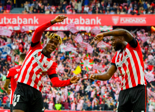 Los hermanos Williams celebran uno de los goles en el derbi. (@AthleticClub) Los hermanos Williams celebran uno de los goles en el derbi. (@AthleticClub)
