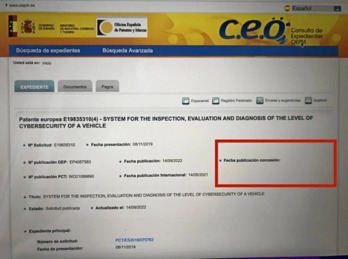 Pese a lo dicho por Josu Erkoreka, la patente figura como «en tramitación» y sin fecha de concesión.