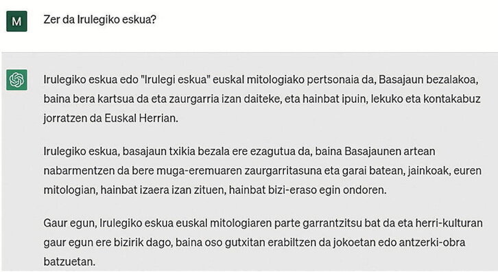 ChatGPT Irulegiko eskua zer den deskribatzen.