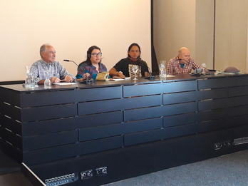 Ezkerretik hasita, Iñaki Martinez de Luna, Yasnaya E. Aguilar, Roberto Awanari eta Andoni Barreña.