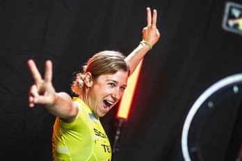 Muskilda Oloriz, feliz en la presentación de la Vuelta del domingo