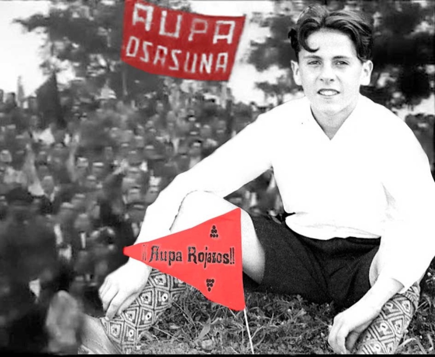 Osasuna Memoria defiende que los colores de Osasuna están ligados a la bandera de Nafarroa y también a su origen de izquierdas.