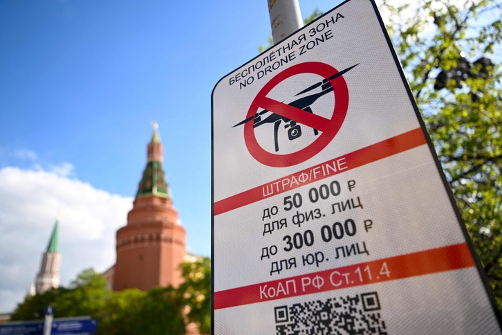 Prohibición de sobrevuelo de drones en las inmediaciones del Kremlin.
