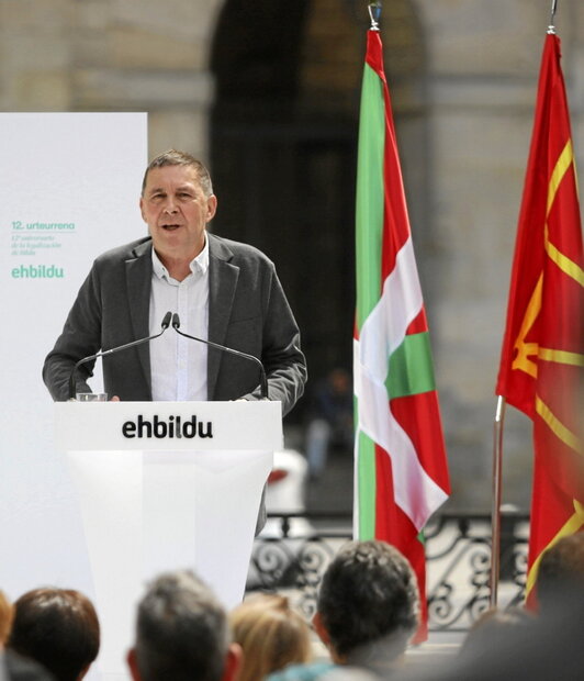 Arnaldo Otegi en el acto de ayer en Bilbo.