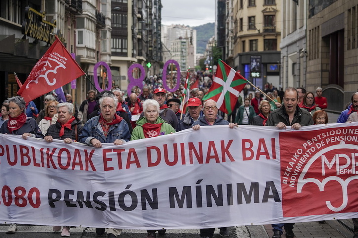 Manifestación del Movimiento de Pensionistas el sábado pasado en Bilbo.