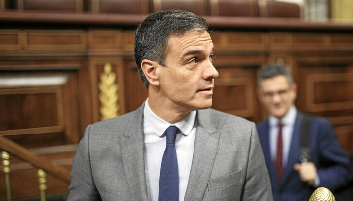 Pedro Sánchez, al inicio del pleno de control de ayer.