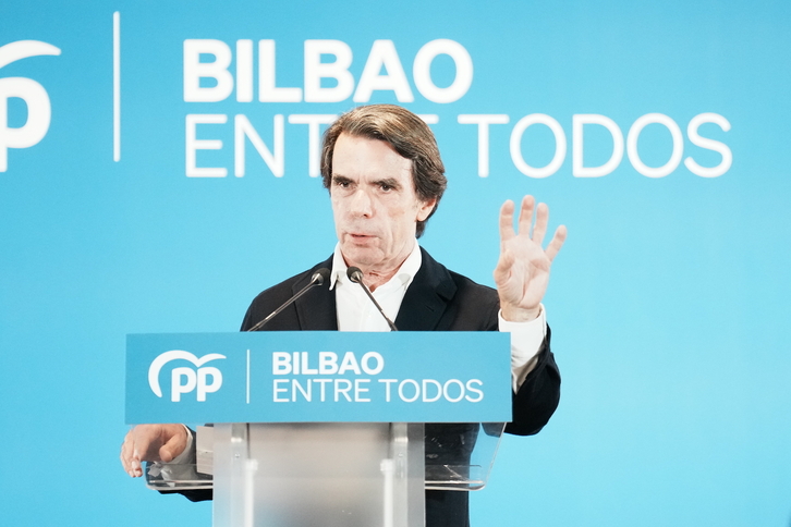 Aznar, durante su intervención en el acto celebrado en un hotel de Bilbo. 