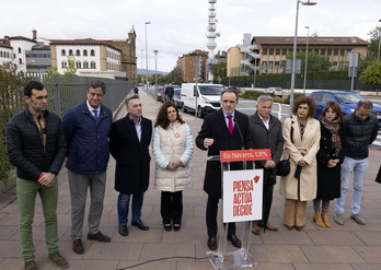 Javier Esparza interviene, junto a candidatos de UPN, en un acto electoral en Iruñea.