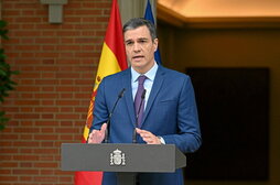 Pedro Sánchez durante la comparecencia en La Moncloa.