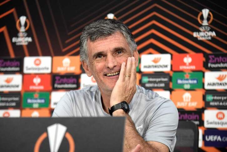 José Luis Mendilibar, en una rueda de prensa previa a un partido de la Europa League.