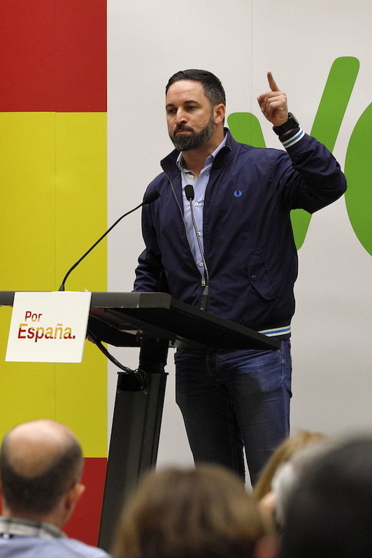 Santiago Abascal, en un acto de campaña en Donostia, en 2019.