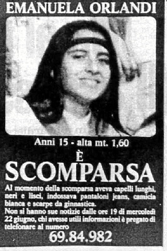 Emanuela Orlandi desagertu ondoren, kartelak jarri zituzten Italiako kaleetan.