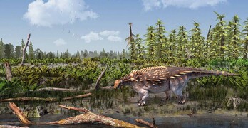 Topatutako ‘Vectipelta barretti’ espezieko ankilosauroaren irudikapena.