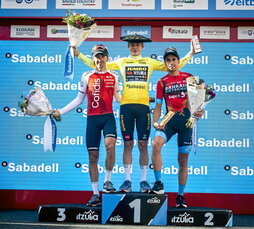 Jonas Vingegaard, le vainqueur du Tour du Pays Basque 2023 devant Mikel Landa et Ion Izagirre.