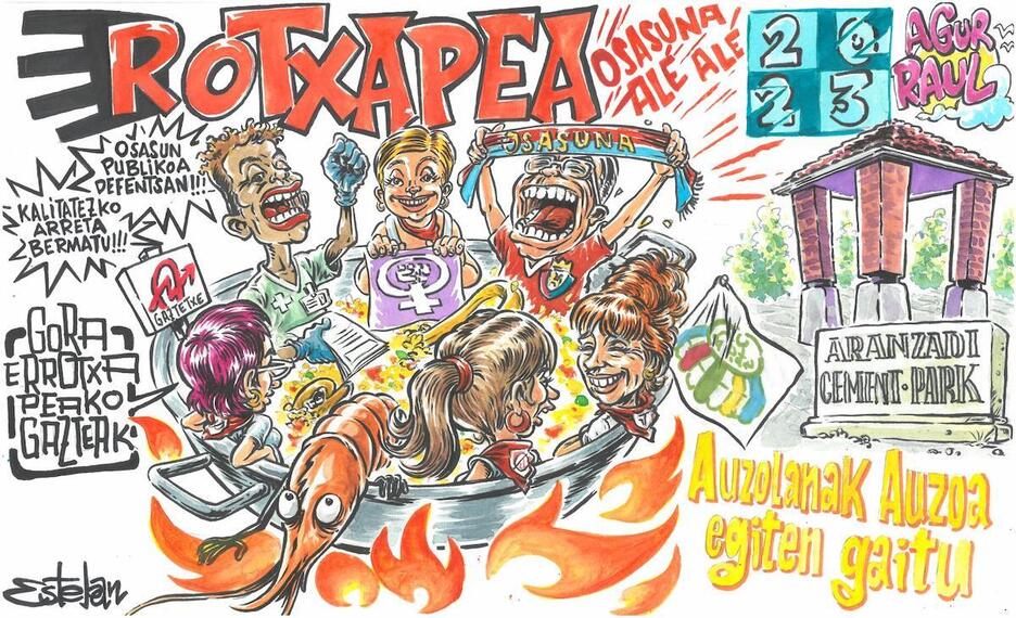 Una particular paella con muchos ingredientes, en la tela de Rotxapea. Una particular paella con muchos ingredientes, en la tela de Rotxapea.