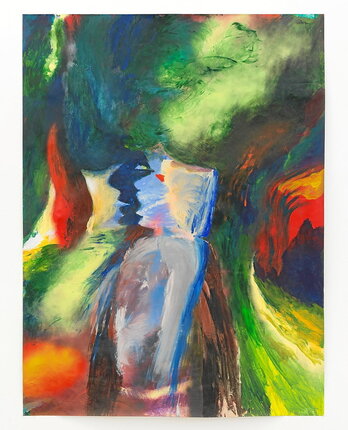 Obra sin título de Taxio Arganaz -acrílico y esprai sobre papel 200 x 150 cm-,  incluida en la exposición “Mendia eta gaua” del pintor navarro, que se puede ver en la galería Carreras Múgica de Bilbo.