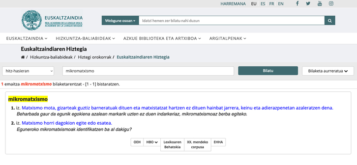 Euskaltzaindiaren sareko hiztegia.
