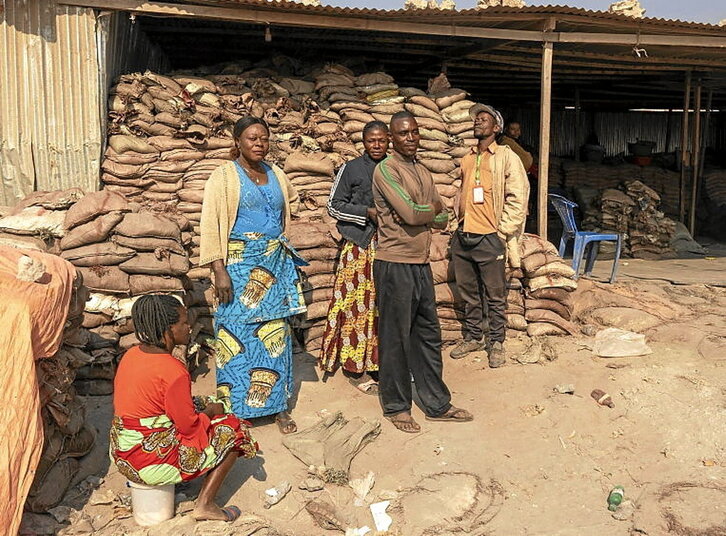 Kongoko langileak, kobre eta kobaltoa lantzeko artisau meatze baten ondoan.