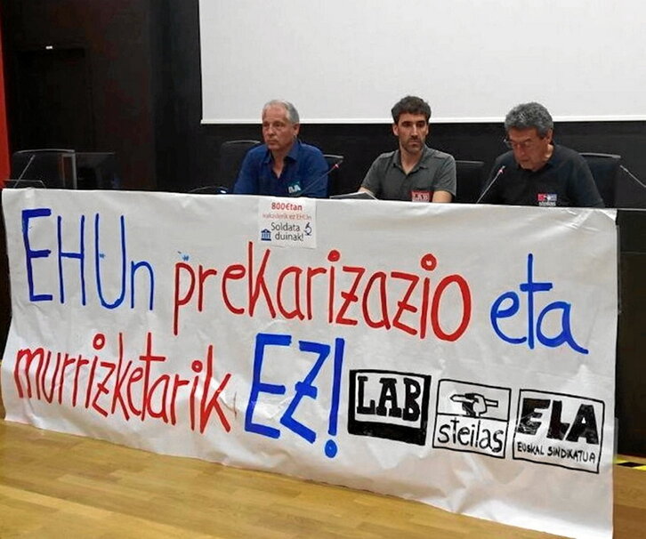 Imagen de la comparecencia de ayer de LAB, Steilas y ELA.