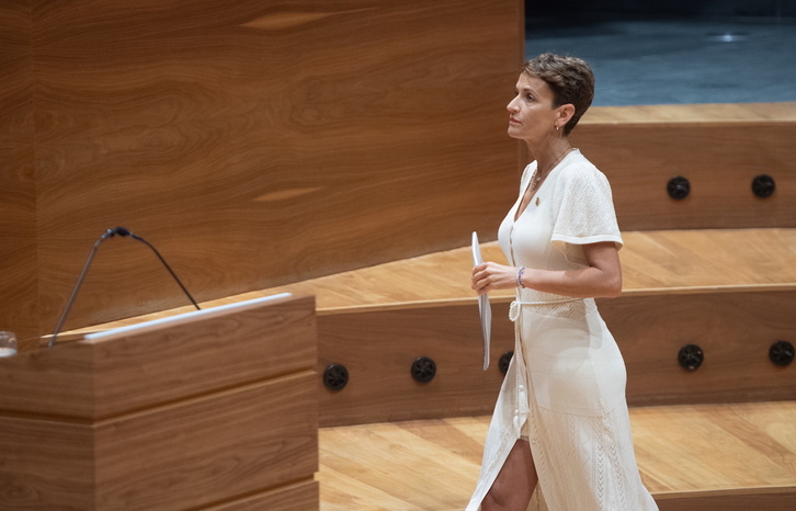 María Chivite en la primera sesión del pleno de investidura del lunes en el Parlamento navarro.