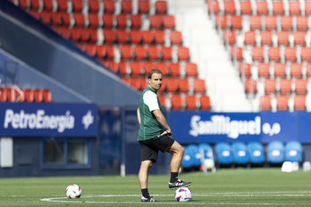 Jagoba Arrasate, en el último entrenamiento previo a la disputa del derbi de este sábado.