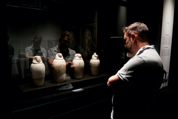 Vasos canopos en la exposición ‘Hijas del Nilo - Mujer y Sociedad en el Antiguo Egipto’, en el Palacio de las Alhajas, en Madrid, en julio del año pasado. 