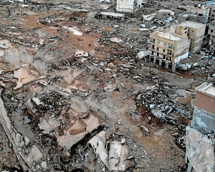 Vista aérea de la destrucción causada por las riadas en Derna.