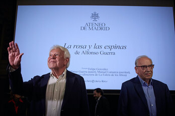 Felipe González y Alfonso Guerra, este miércoles en Madrid.