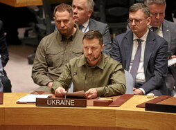 El presidente ucraniano, Volodimir Zelenski, interviene en el Consejo de Seguridad.