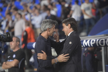 Imanol saluda a Inzaghi, técnico del Inter, el pasado miércoles en Champions.
