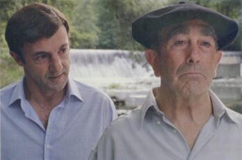 Pako Sagarzazu eta Ramon Agirre Aupa Etxebes filmeko eszena batean