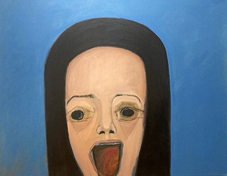 «Expresando mi miedo de niña y mirando mi miedo al mundo. 2022» es una de las obras de la pintora Inés Medina, que se puede ver en la Galería de Arte Juan Manuel Lumbreras de Bilbo hasta el próximo 20 de octubre.