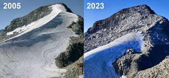 La pérdida masiva de hielo es el resultado de muy poca nieve en invierno y altas temperaturas en verano.