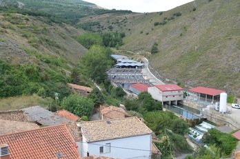 Piscifactoría de Vozmediano (Castilla), a la que varias informaciones apuntan como posible punto de origen del brote de gastroenteritis.