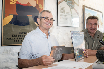 Jean Mixel Bedaxagar eta Andres Camio Baionan egindako aurkezpenean.