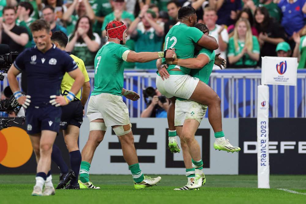 Irlanda Eskoziaren gainetik pasatu zen multzoen faseko azken jardunaldian. (Thomas SAMSON / AFP)