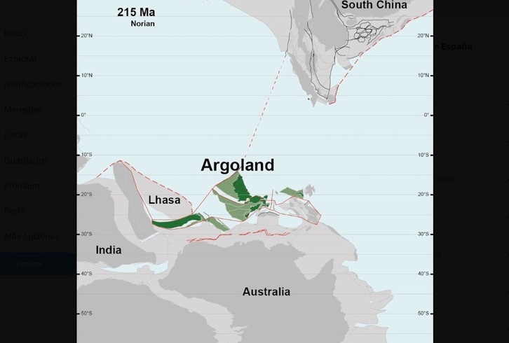 Ubicación del continente perdido Argolandia antes de separarse de Australia occidental.