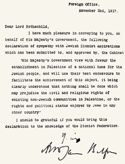 Balfour deklarazioa, 1917ko azaroaren 2an sinatuta.