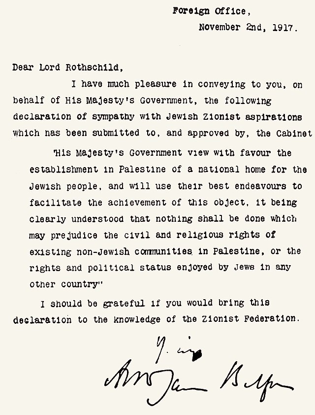 La famosa declaración de Balfour.