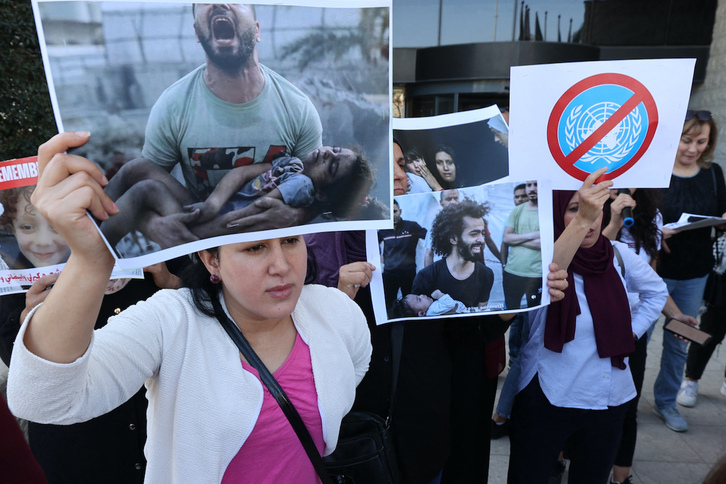 Movilización en Ramallah (Cisjordania) contra la masacre en Gaza 