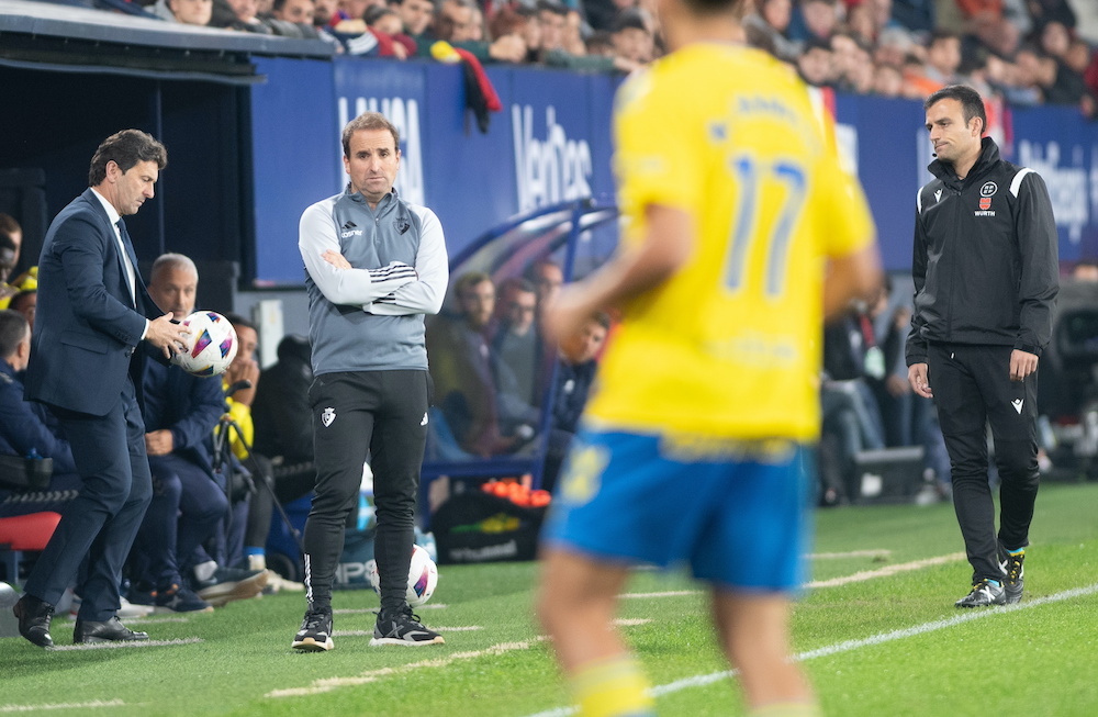 Arrasate durante el partido contra Las Palmas. (Jagoba MANTEROLA / FOKU) Arrasate durante el partido contra Las Palmas. (Jagoba MANTEROLA / FOKU)