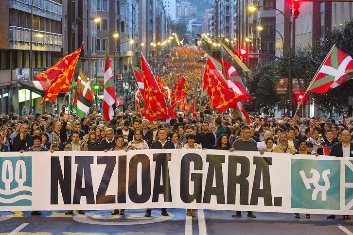 Manifestación de EH Bildu en Bilbo bajo el lema ‘Nazioa Gara’.