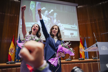 Irene Montero y Ione Belarra, las dos ministras de Podemos, tras abandonar su cargo.