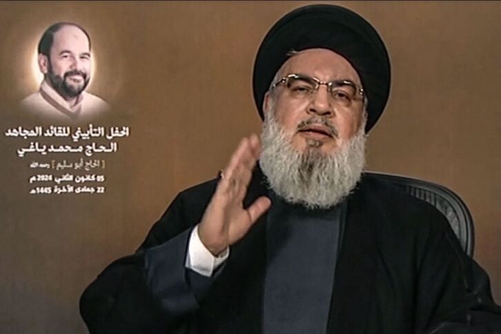 El líder de Hizbullah Hassan Nasrallah durante su discurso televisivo.