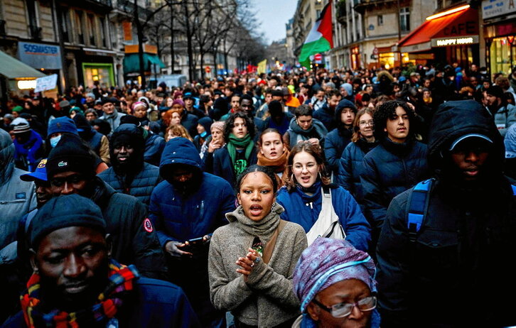 Marcha para protestar por la nueva ley antimigración, el 22 de diciembre, en París.