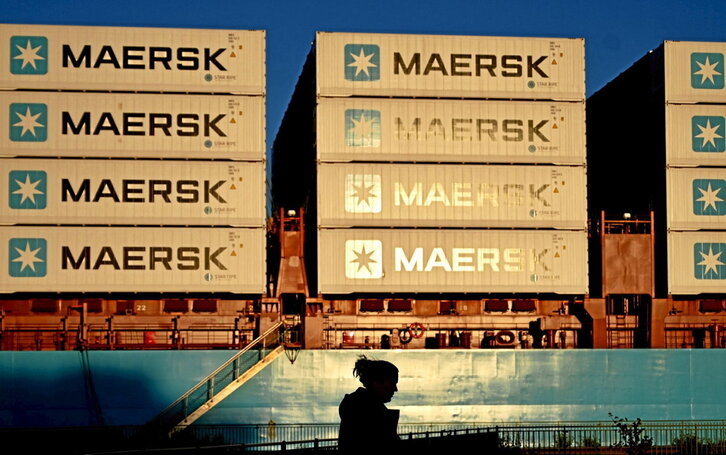 Contenedores de la compañía naviera y logística danesa Maersk, en el puerto de Copenhague,